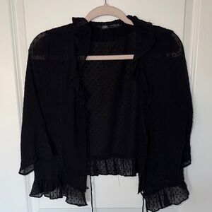 Zara Black Sheer Ruffle Blouse